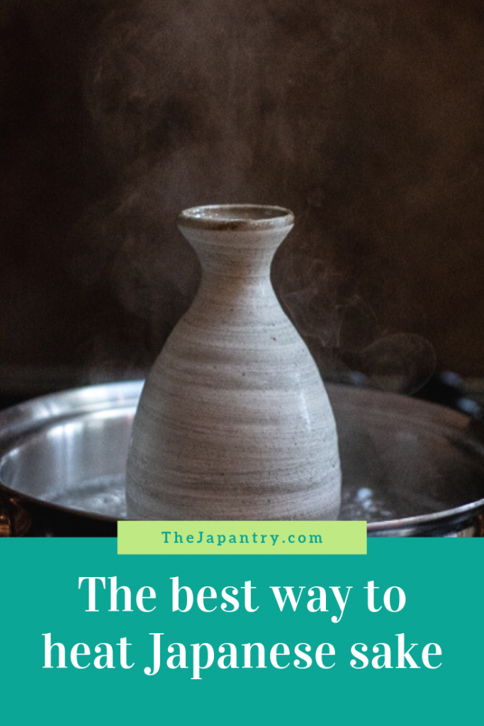 Pinterest graphic for the best way to heat Japanese sake