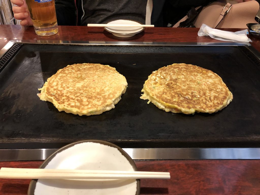 Japanese Okonomiyaki on the griddle