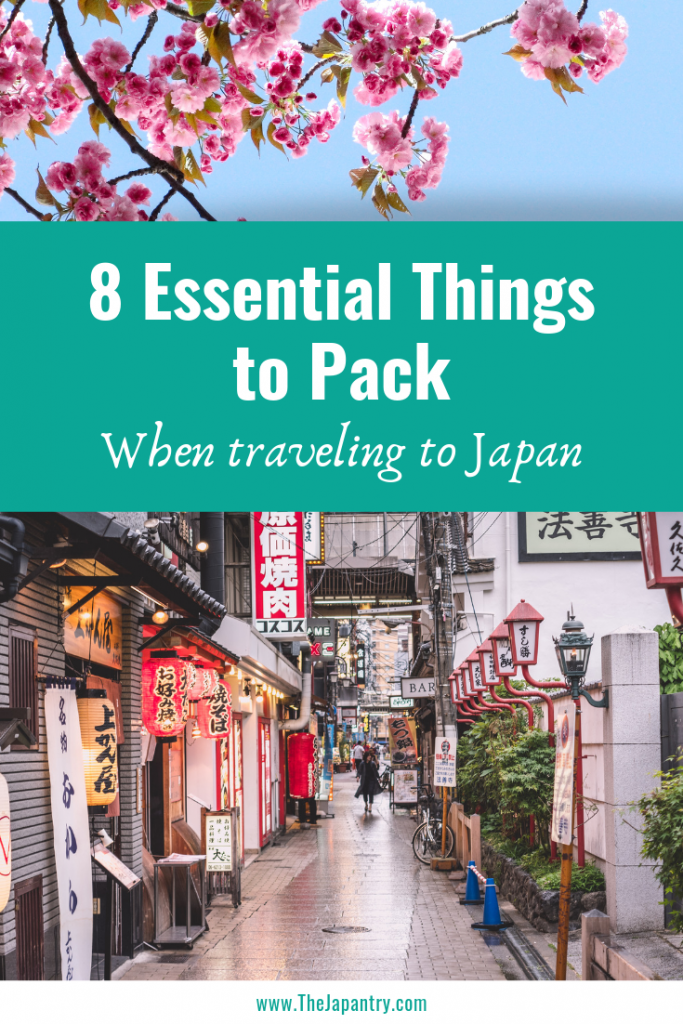 Pinterest graphic for essential things to pack to Japan