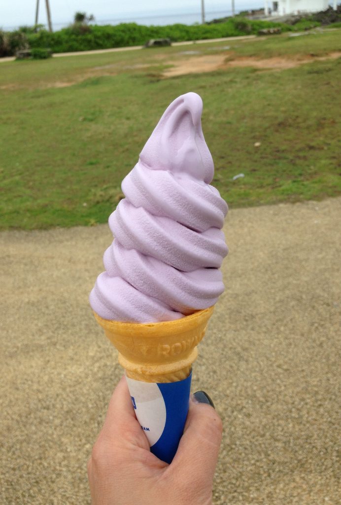 Okinawan purple sweet potato soft serve ice cream cone