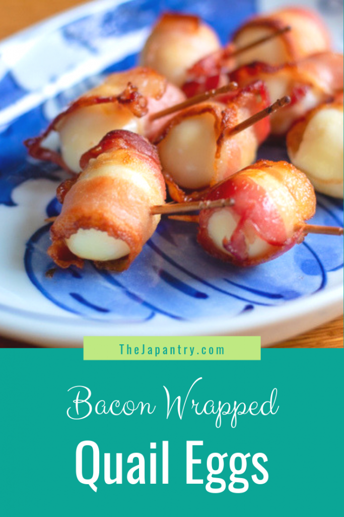 Pinterest graphic for Bacon Wrapped Quail Eggs
