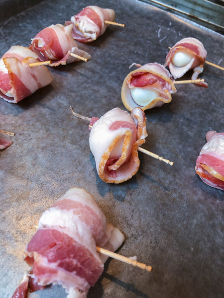 Bacon Wrapped Quail Eggs ready for oven