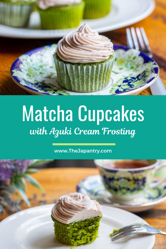 Pinterest graphic for Matcha Cupcakes with Azuki Cream Frosting