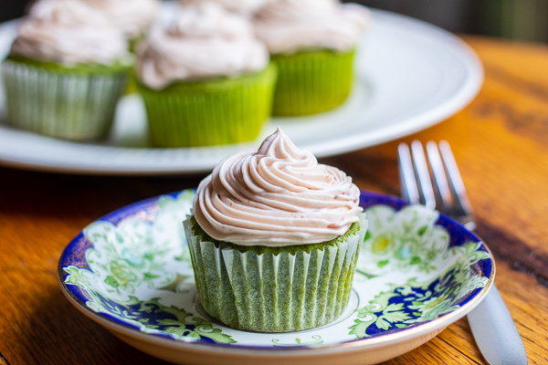 Matcha cupcake with cream azuki frosting