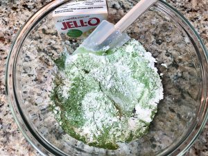 Mixing dry ingredients for matcha cupcakes
