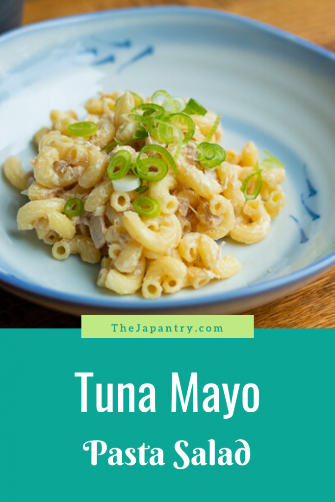 Pinterest graphic for Tuna Mayo Pasta Salad