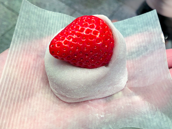 Daifuku mochi with a strawberry on top