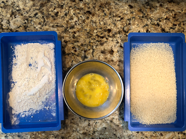 Flour, egg and panko for zucchini katsu